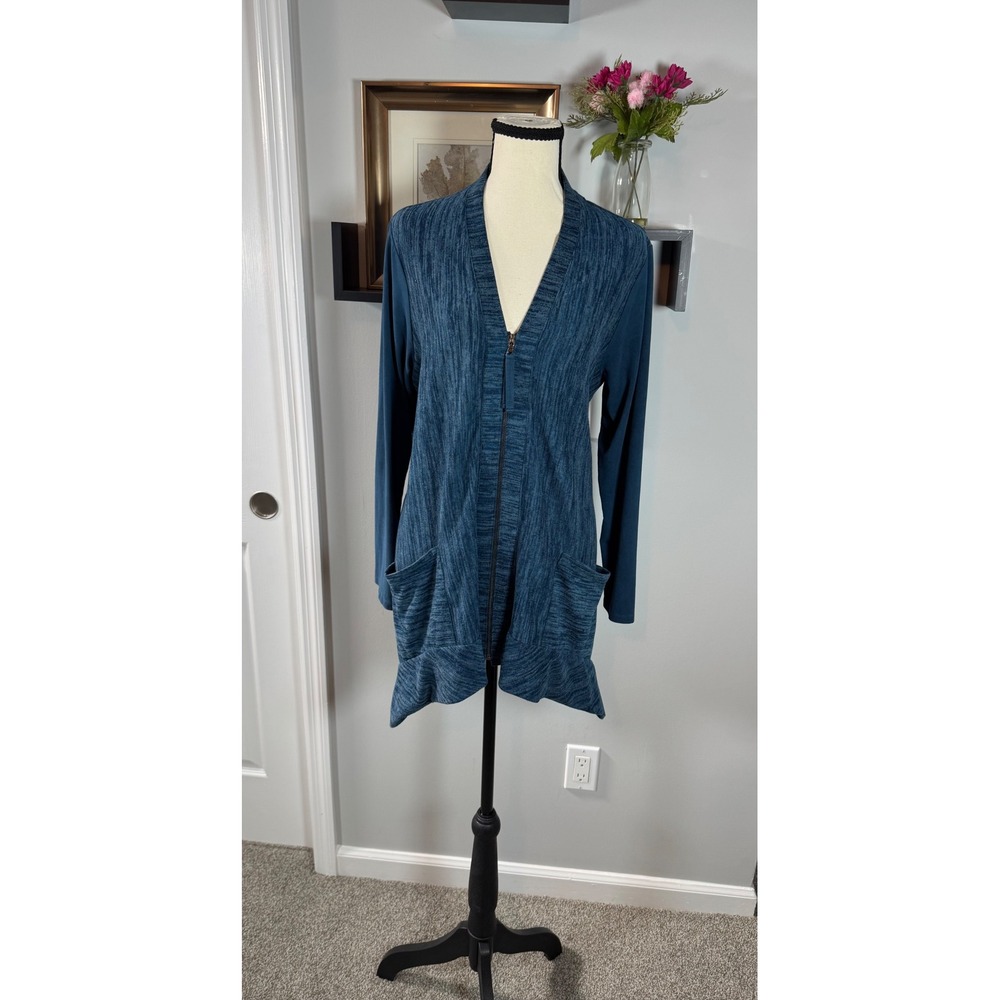LOGO Lori Goldstein Womens Medium Space Dye Zip Lagenlook Sharkbite Cardigan